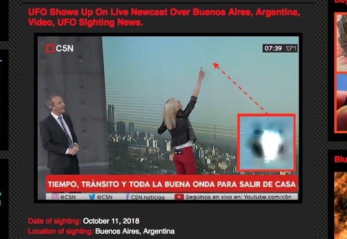 アルゼンチンでTV生放送中にUFOが出現・接近、大騒ぎに！ キャスター大興奮で解説忘れ「気象学的にあり得ない」「今のはUFOだ」！の画像1