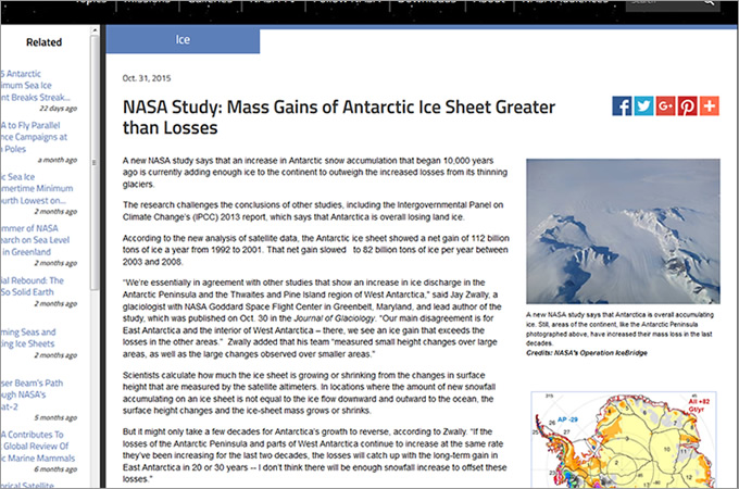 NASA「南極大陸は失われていく氷より、増えている氷の量のほうが多い」と発表も多くの研究家から異論噴出!!の画像1