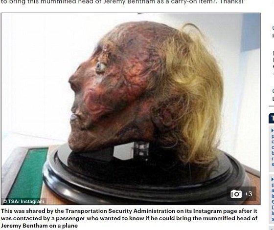 偉大な哲学者ジェレミ・ベンサムのミイラ化した頭が手荷物として機内に持ち込まれる？の画像1