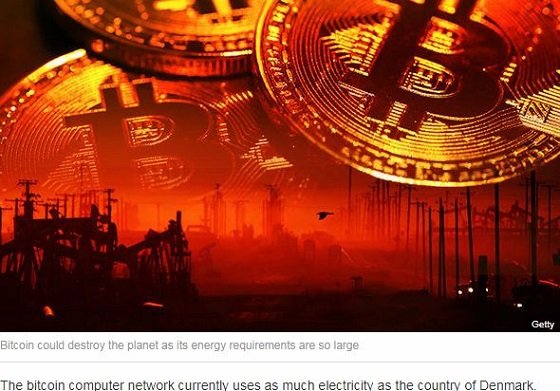 ビットコインが地球を滅ぼす！ すでに消費電力がデンマーク1国分を突破、2020年までに全世界の電力を食いつぶす！の画像1