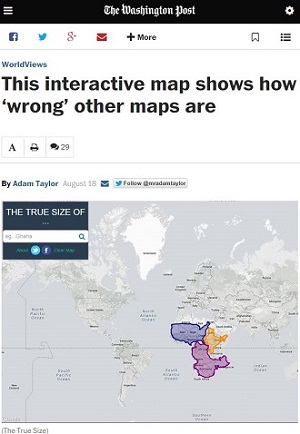 メルカトル図法の世界地図に騙されるな！ 「国の本当の大きさ」がわかるサイトが開発されるの画像1