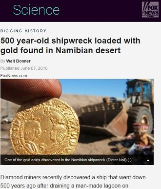 今世紀最大！ 16世紀の沈没船「ボン・ジェズス号」から13億円を超える財宝が発見される！＝ナミビア採掘場の画像1