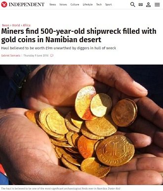 今世紀最大！ 16世紀の沈没船「ボン・ジェズス号」から13億円を超える財宝が発見される！＝ナミビア採掘場の画像2