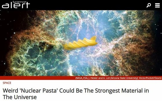 宇宙最強の物質がスパゲッティそっくりだったことが判明！ その名も原子核パスタ… 研究者戦慄「これは途方もない物質です」の画像1