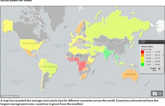 勃起時の男性器の大きさで世界地図を作ってみたら…!! 日本は意外にもアノ国と同じサイズの画像1