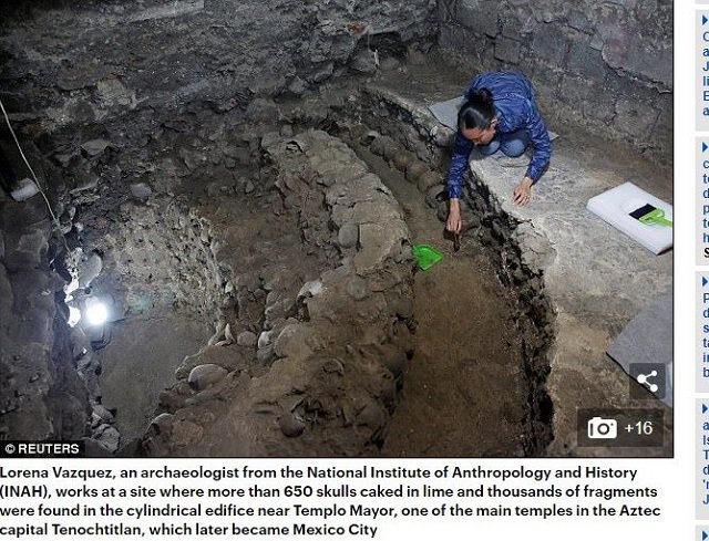 メキシコで頭蓋骨を固めて作った「スカル・タワー（6m）」が発掘される！ アステカ文明の生贄文化の犠牲者か!?の画像1