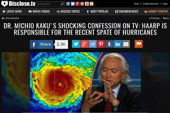米の巨大ハリケーン続発はHAARPの仕業だった可能性大！ ミチオ・カク博士がテレビで超衝撃発言「気象兵器で洪水も引き起こせる」の画像1