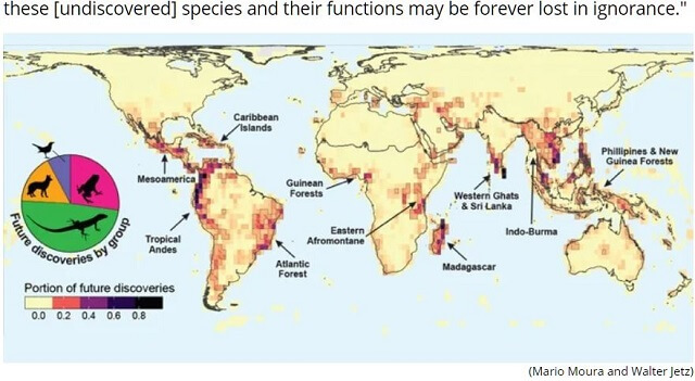 「地球上で未知の生物が住んでいる可能性が高い場所」を記した未確認生物マップが公開！ 我々は1.5％の生物しか知らない!?の画像2