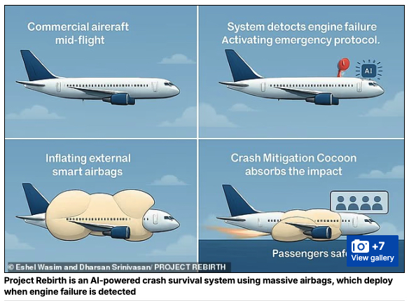 「墜落しない飛行機」がついに実現? AIが墜落を予測、巨大エアバッグで機体を守る新技術とはの画像3