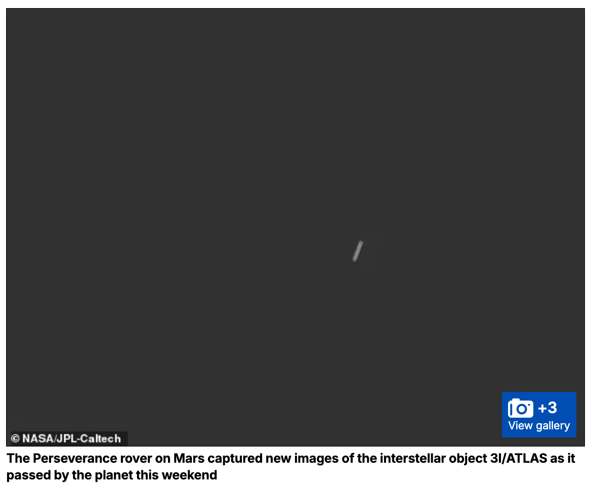 火星探査機が激写！謎の恒星間天体「3I/ATLAS」の正体は“巨大な葉巻型”宇宙船なのか？の画像1