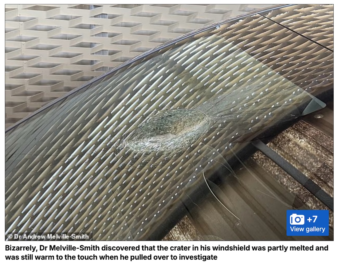 確率“10億分の1”!?専門家も騒然… 納車直後のテスラ車に“隕石”が直撃かの画像3