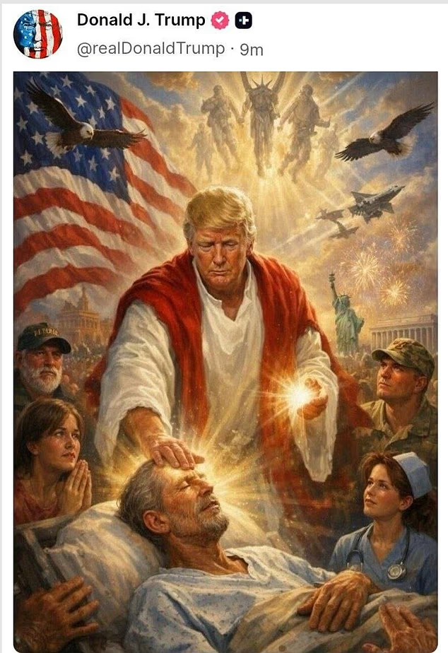 トランプの背後に浮かぶ“3本の角を持つヒューマノイド”!? AI画像が暗示する“第三次世界大戦”と終末のシナリオの画像1