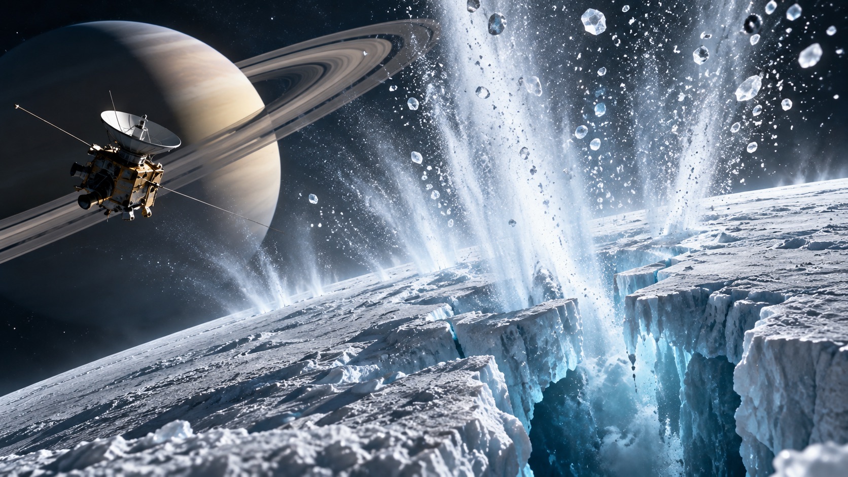 土星の衛星の"氷の下の海"に生命は棲める!? エンケラドスが宇宙へ放つ「一粒」に証拠は眠るのかの画像1